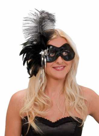 Schwarze Augenmaske mit Feder – Karnevals-Masken und Kostüme jetzt online kaufen!