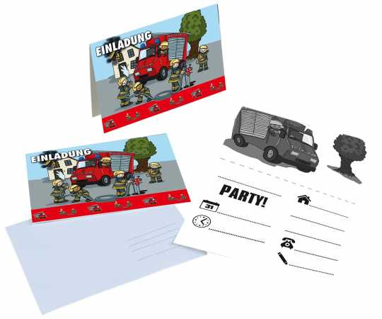 Einladungskarten "Feuerwehr" - 8 Stück