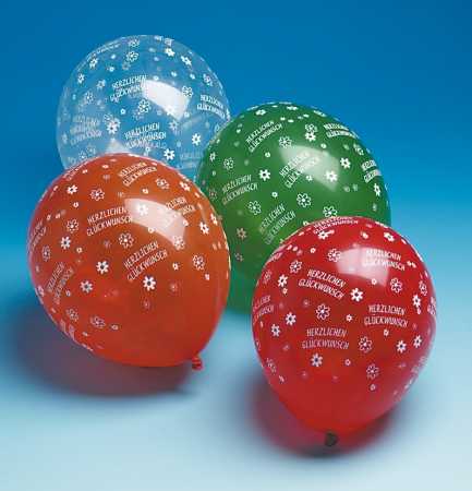 Luftballon mit Druck "Herzlichen Glückwunsch" - bunt gemischt - Abnahmemenge: 5 Stück/Paket oder 100 Stück/Paket