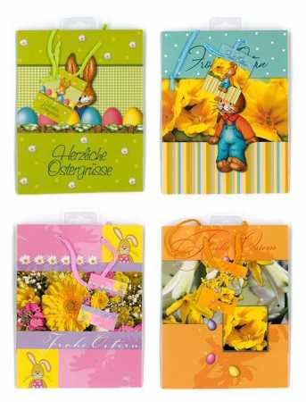 Ostergeschenktüten -Größe ca. 17,5 x 22,5 x 10 cm - verschiedene Motive - lackiert mit Kordel und Minikärtchen