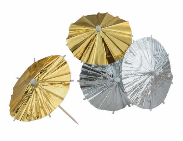 Eis-/Folienschirmchen - goldfarben und silberfarben - 10 Stück