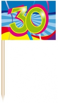 Deko-Picker - Fahne mit Druck - 50 Stück - Zahl: 30, 40, 60 oder 65