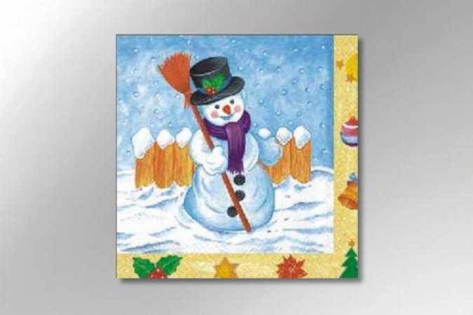 Weihnachtsserviette "Happy Snowman" - 3-lagig - 33 x 33 cm - 1/4-falz - 20 Stück/Paket